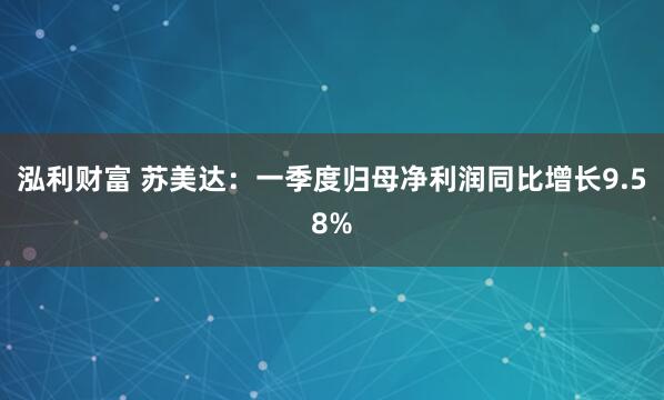 泓利财富 苏美达：一季度归母净利润同比增长9.58%