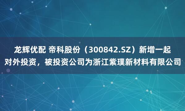 龙辉优配 帝科股份（300842.SZ）新增一起对外投资，被投资公司为浙江紫璞新材料有限公司