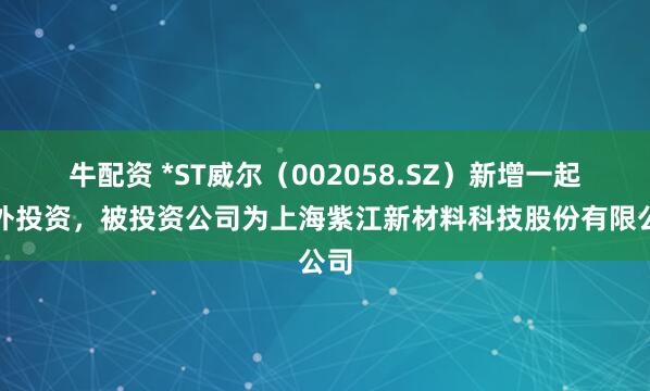牛配资 *ST威尔（002058.SZ）新增一起对外投资，被投资公司为上海紫江新材料科技股份有限公司